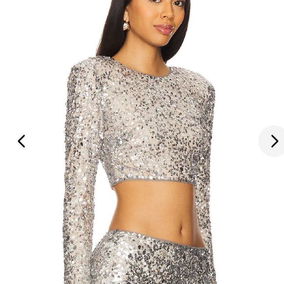 NWT Lovers and Friends CRYSTAL SEQUIN CROPPED TOP silver blouse Revolve S - Picture 2 of 11